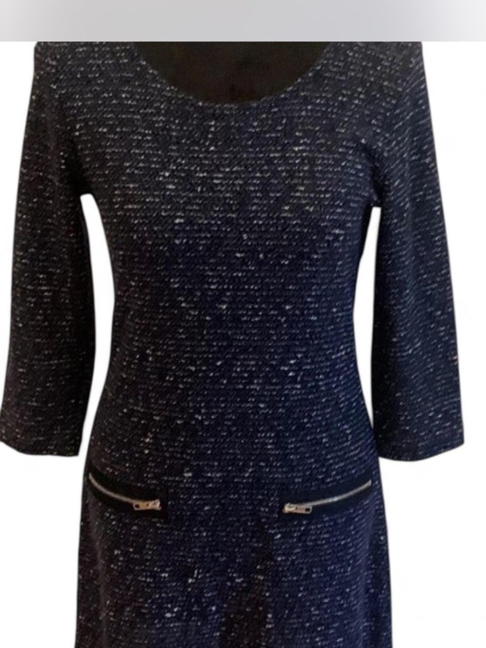 Papillon Women’s Navy Tweed Knit Dress with Zip Pocket Detail